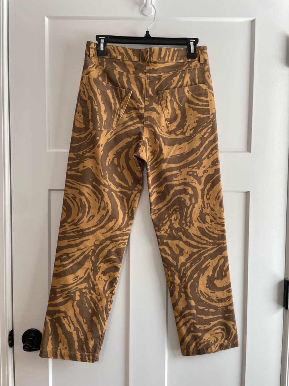 Vatka Vatka Organic Cotton Abstract Print Pants Brown Tan High Rise Straight Leg - Picture 5 of 11